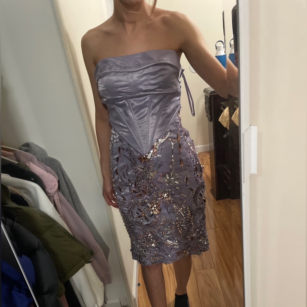 Musani Gold Lavender Strapless Corset Dress Size 4